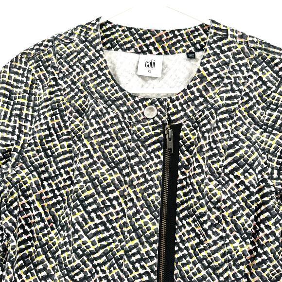 Cabi Size XS Jacket Brown Black Abstract Off Center Full Zip Long Sleeve Pockets - Picture 3 of 5